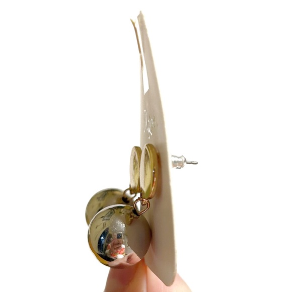 Mayrev Silver and Gold Tone Dangling Earrings Circle Ball Sphere Bauble Classy - Picture 8 of 10